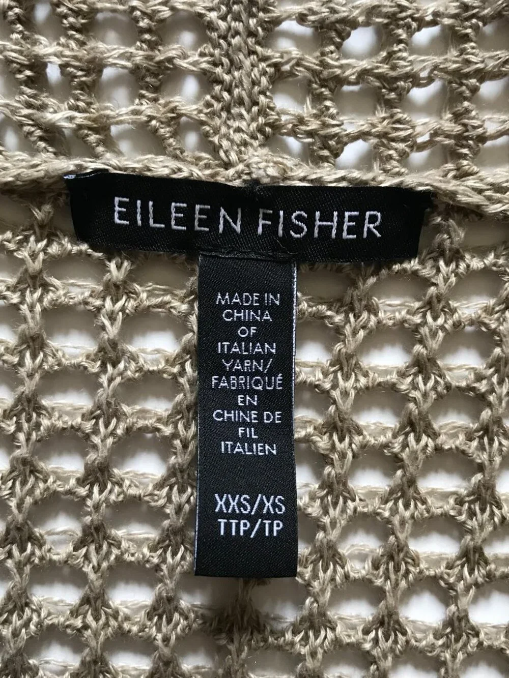 Eileen Fisher Delave Crochet Cardigan Sweater Womens XS Natural Tan Linen Knit